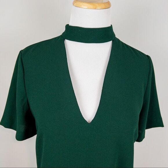 Zara Woman Dark Green Choker Mini Dress Size XS Shift Shortsleeve Modern - Picture 4 of 9